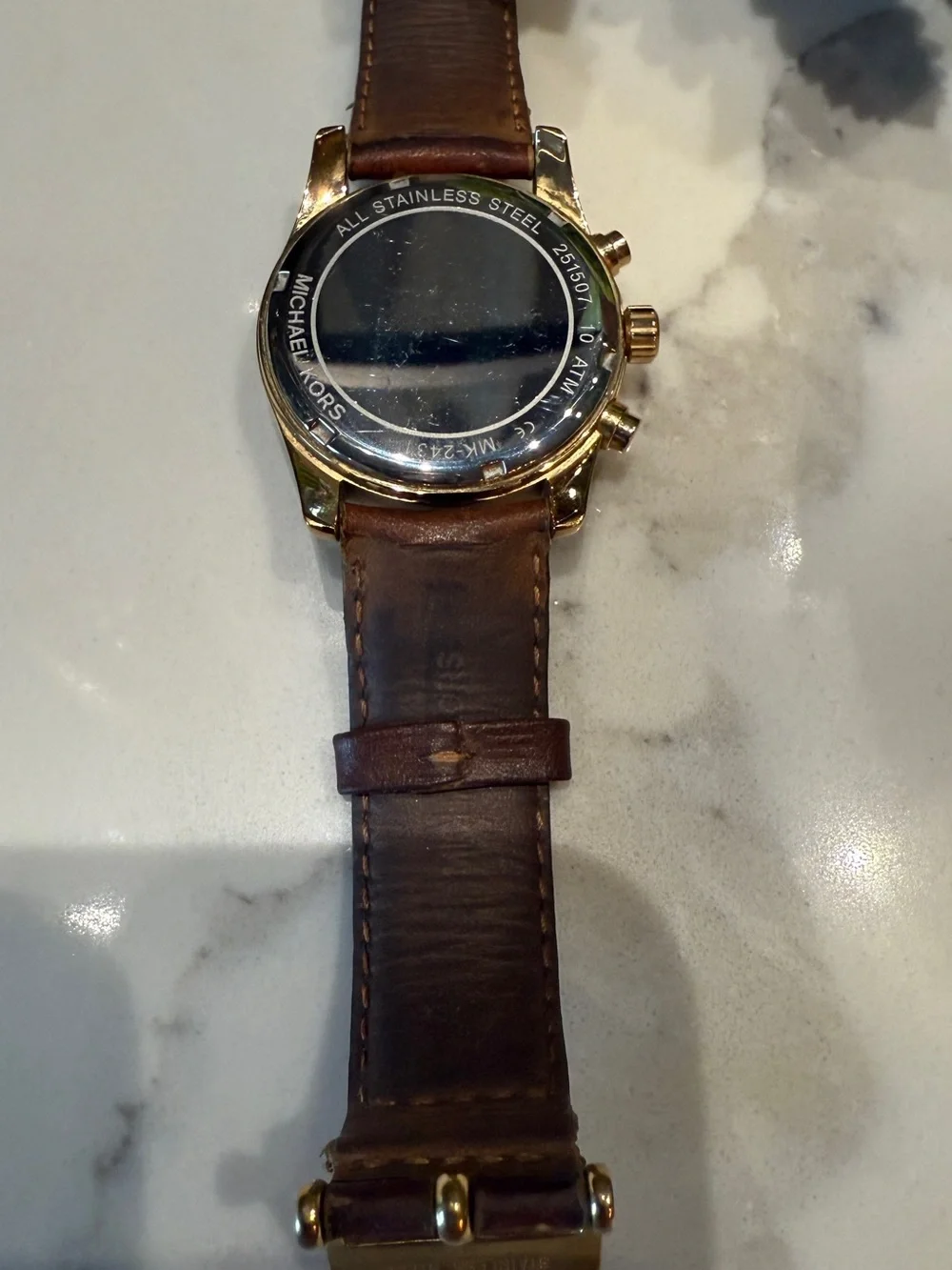 Michael Kors MK2437 Green Dial Chronograph Watch | Gold Tone Brown Leather